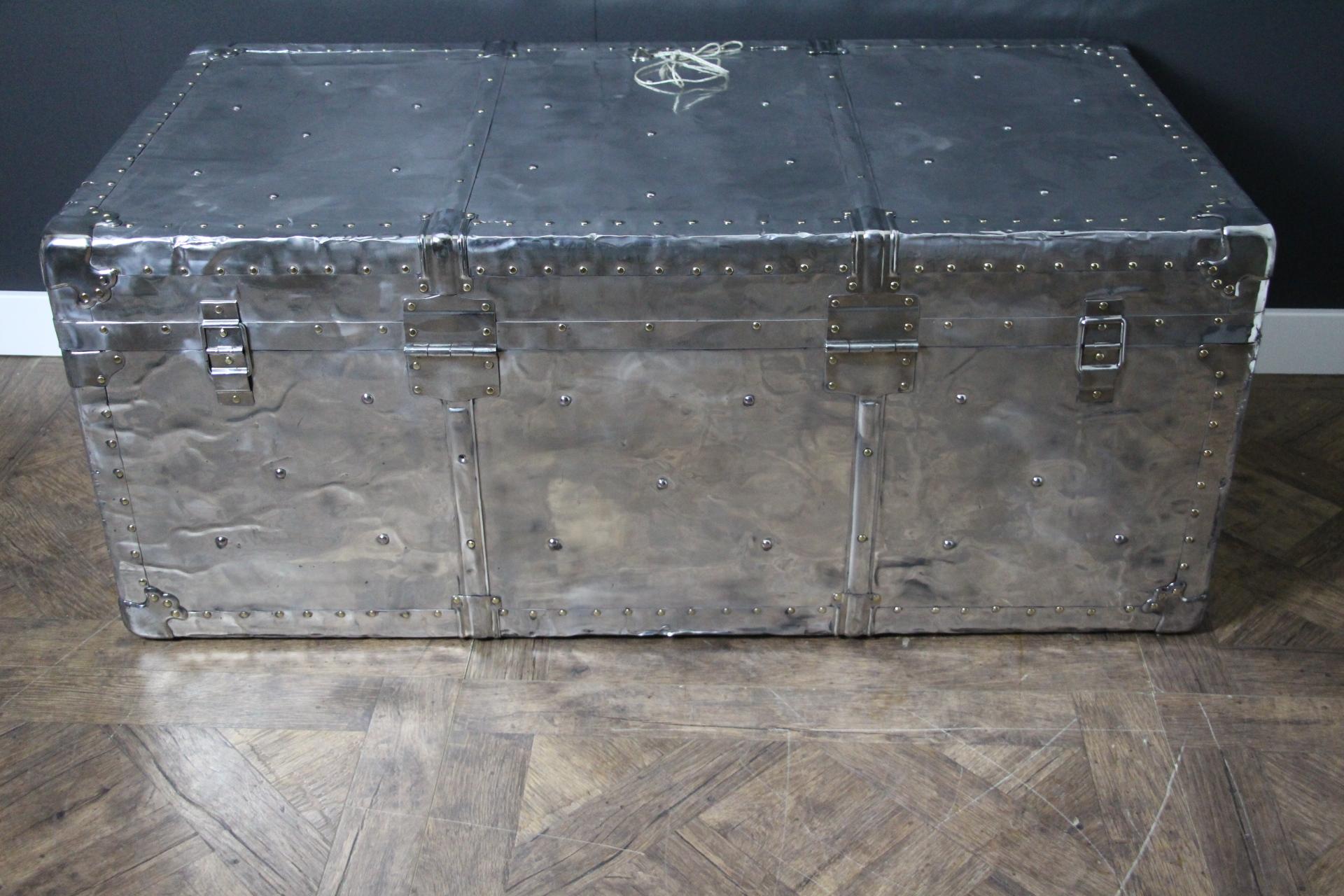 1940s Polished Aluminum Steamer Trunk, Aluminum Trunk 7