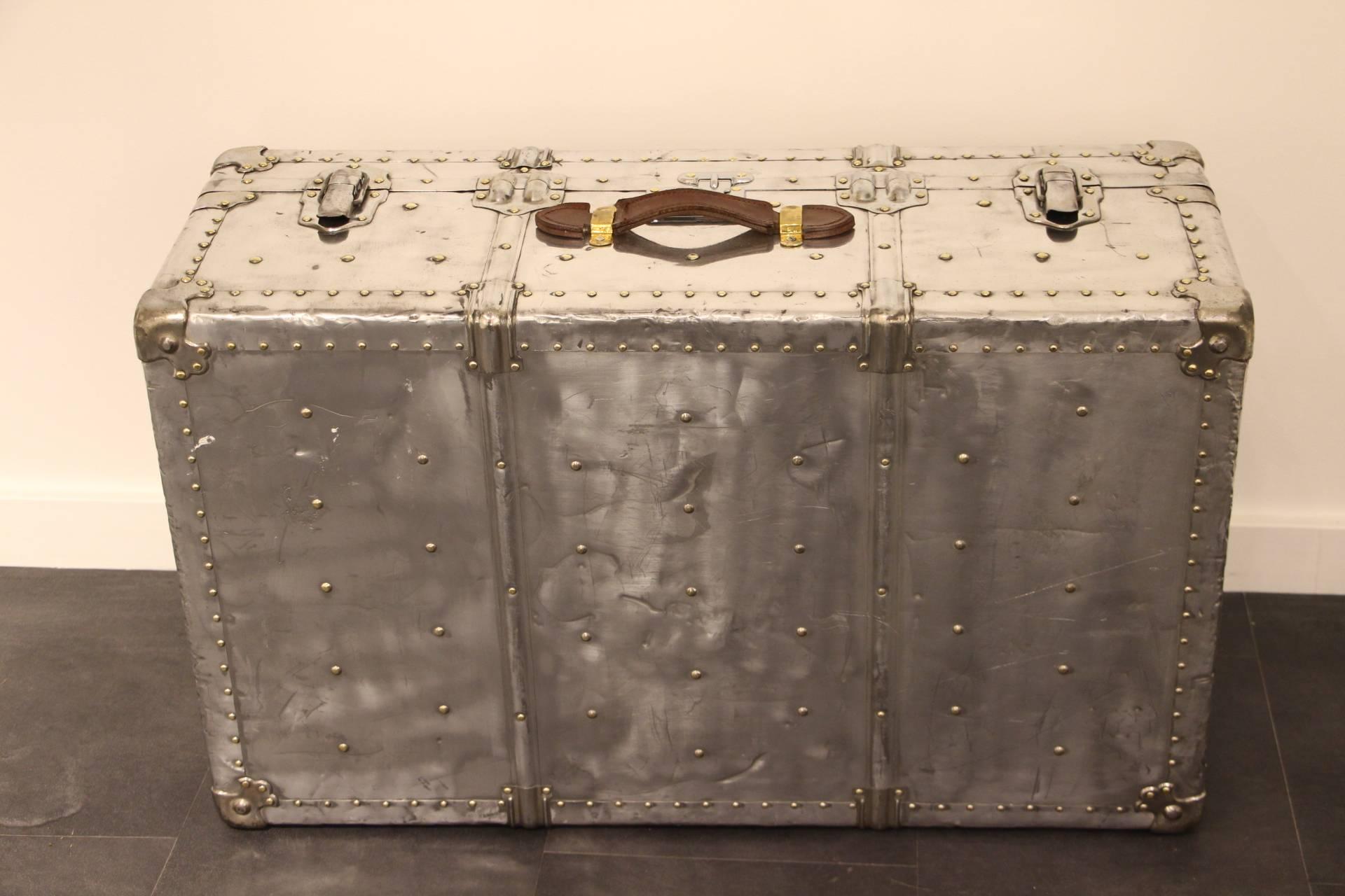 1940s Polished Aluminum Steamer Trunk 6