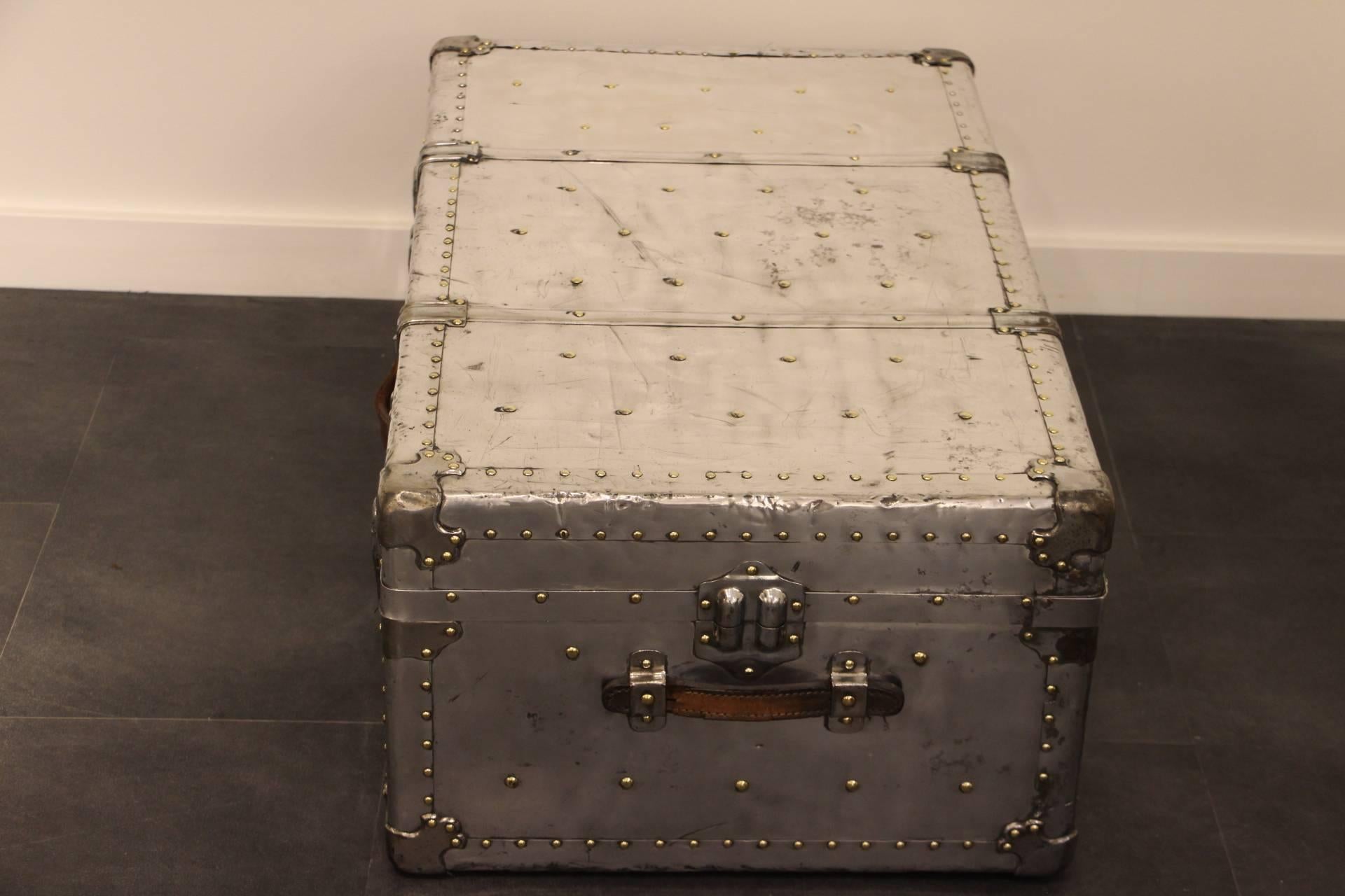 1940s Polished Aluminum Steamer Trunk 1