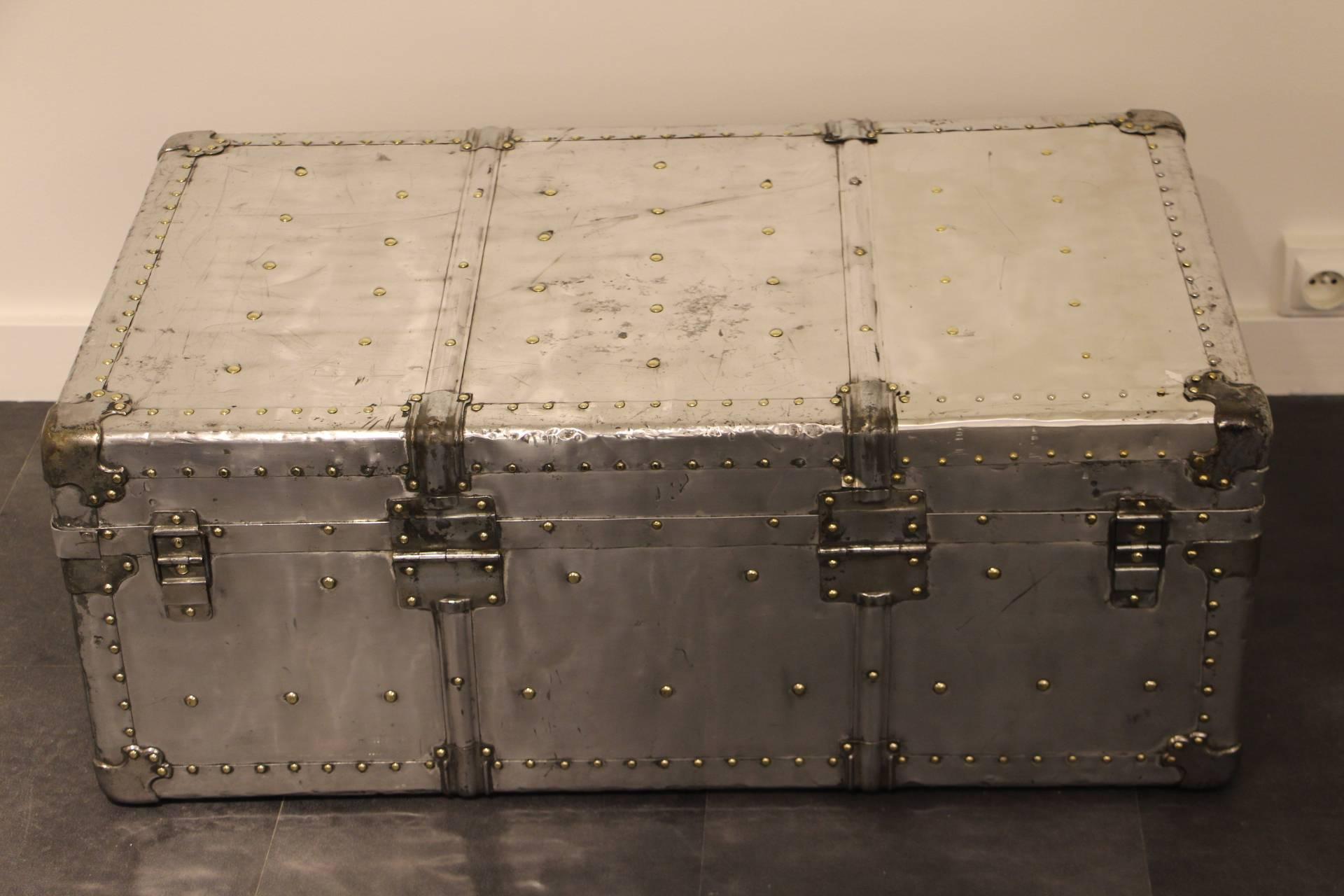 1940s Polished Aluminum Steamer Trunk 3