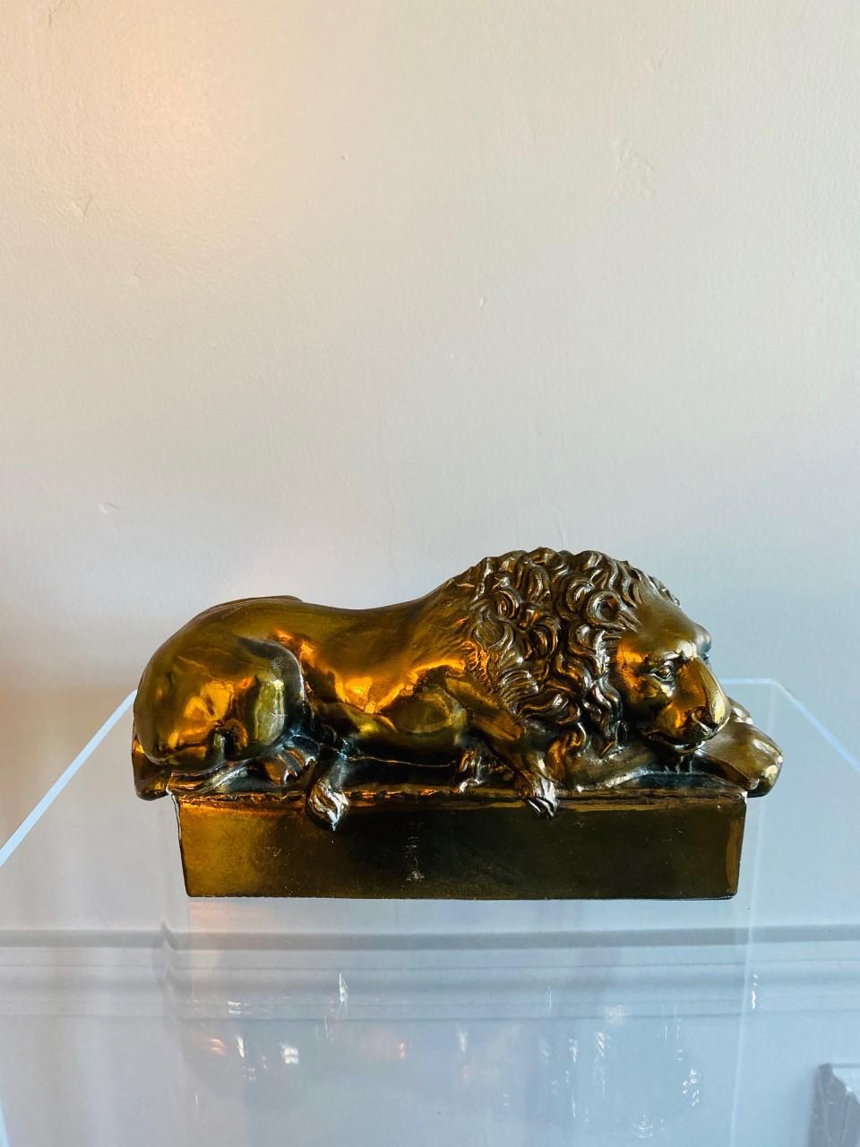 Hollywood Regency 1940s Polished Bronze Plated Antonio Canova Lion Bookends