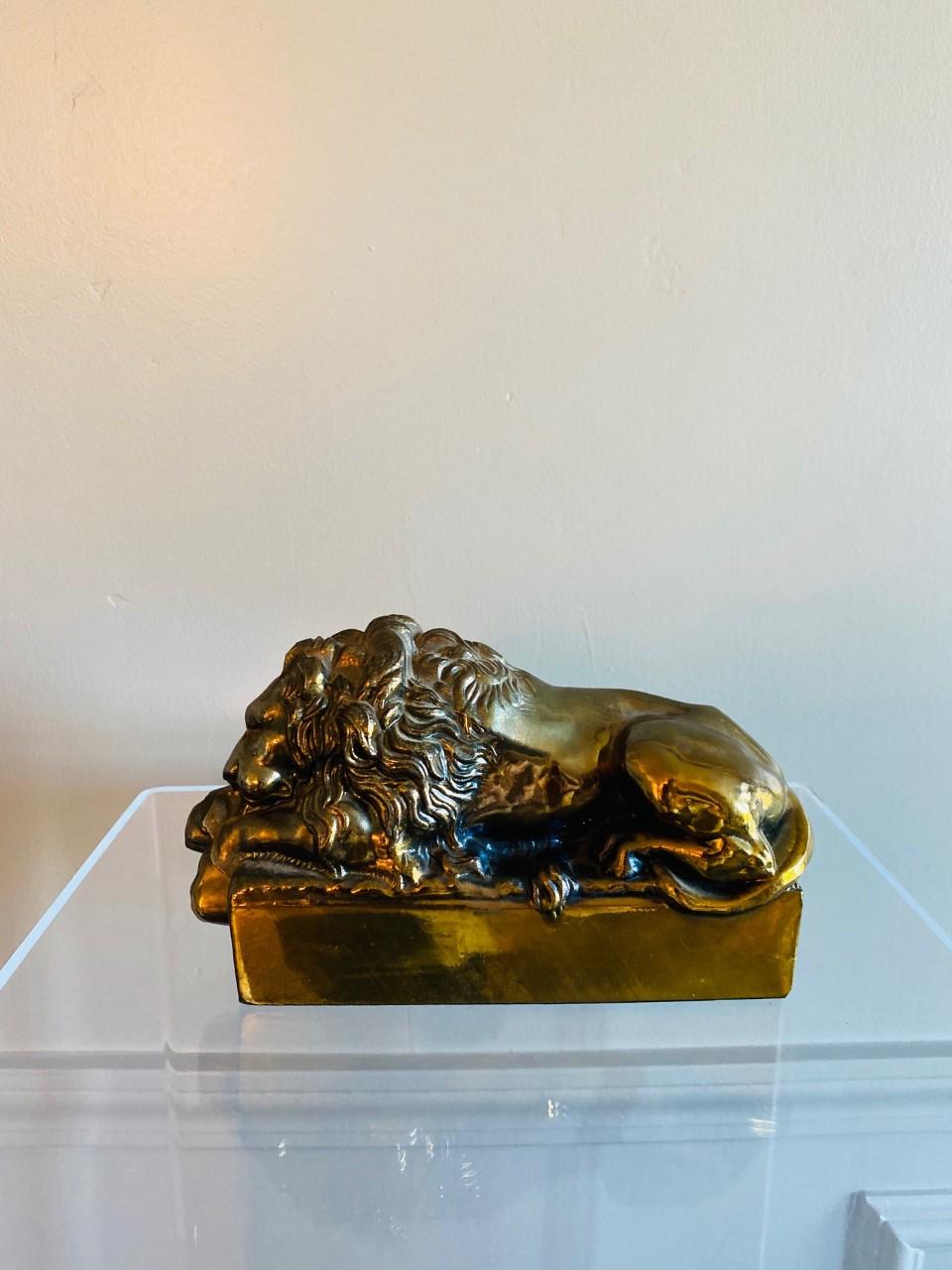 Italian 1940s Polished Bronze Plated Antonio Canova Lion Bookends