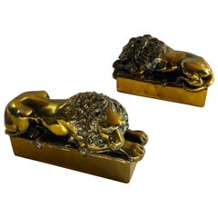 1940s Polished Bronze Plated Antonio Canova Lion Bookends