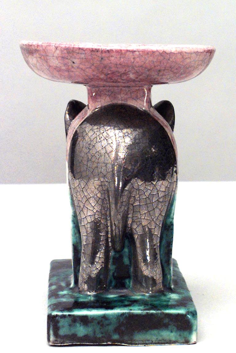 Art Deco French Mid-Century Glazed Porcelain Elephant Compote For Sale