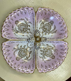 1940's Porcelain Pink and Gold Porcelain Divided Server Dish Platter