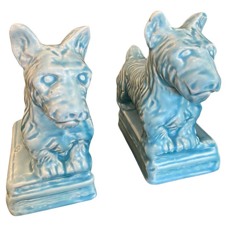 1940s Porcelain Scottish Terrier Bookends For Sale at 1stDibs