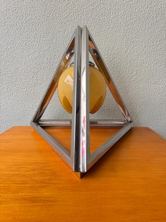 1940s Portuguese Art Deco Pyramid Lamp in Chromed Brass and Amber Opaline Glass
