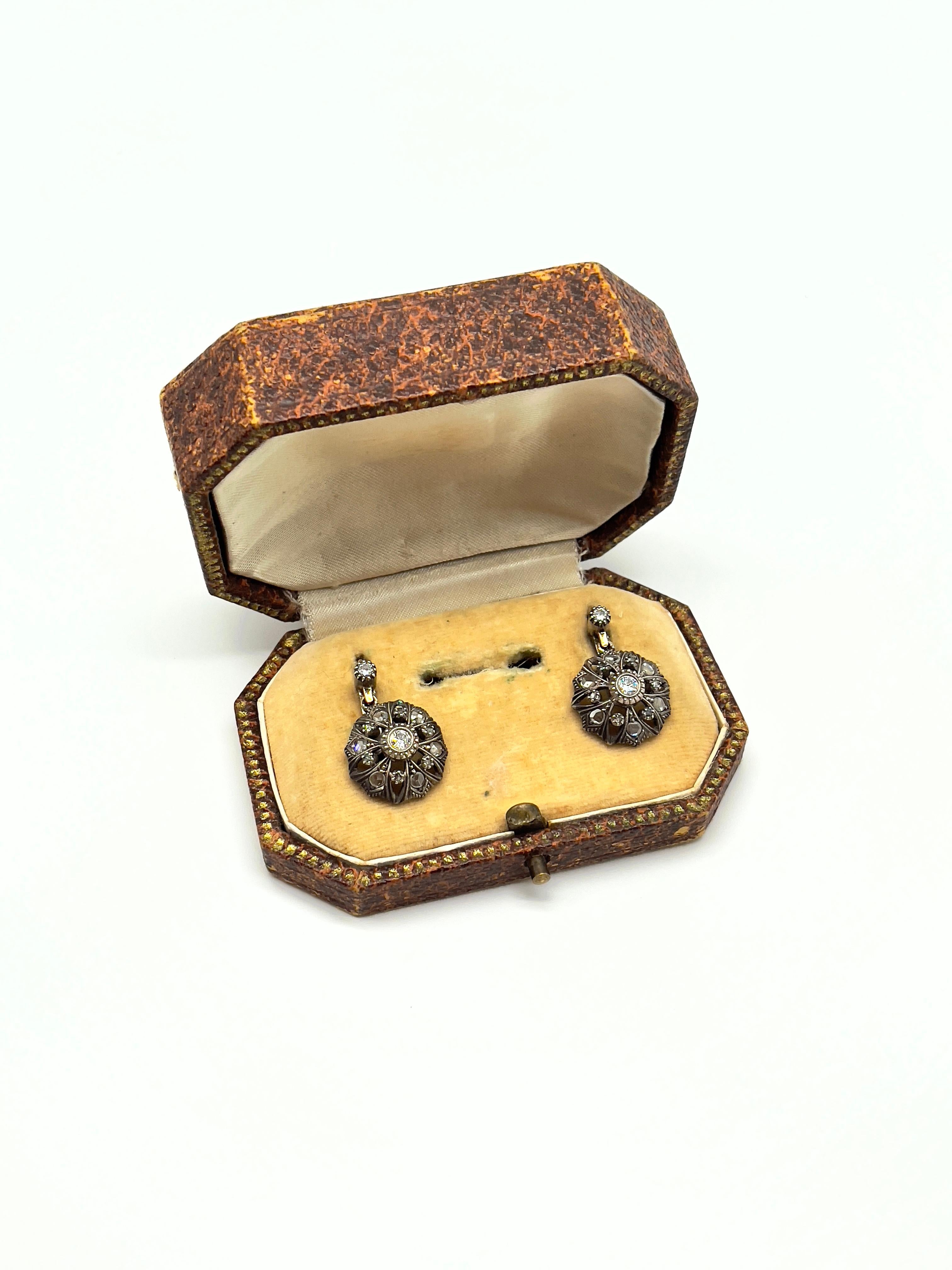 Art Deco Antique Diamonds Gold Victorian Revival Portuguese Cocktail Earrings For Sale