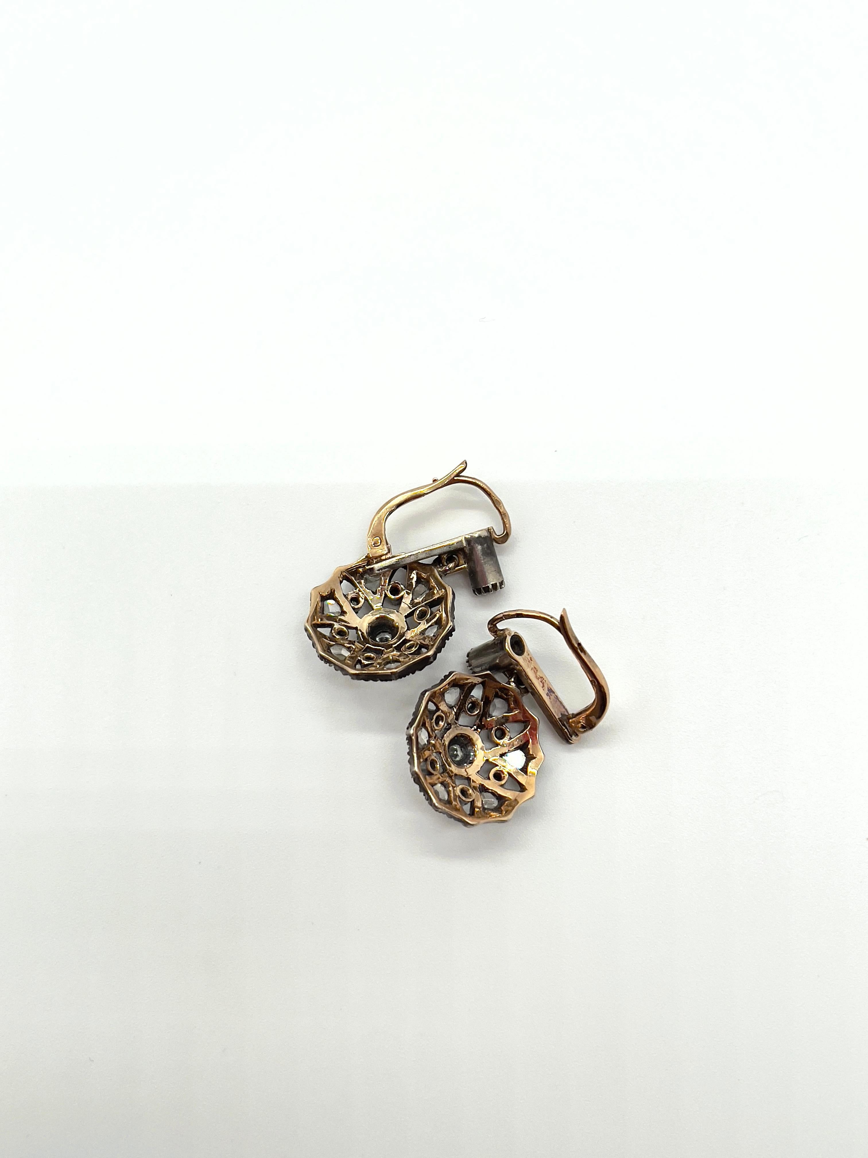 Women's Antique Diamonds Gold Victorian Revival Portuguese Cocktail Earrings For Sale