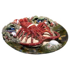 1940s Portuguese Majolica Palissy Ware Lobster Wall Platter
