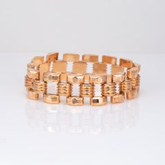 1940s Portuguese Retro Bracelet 19k Rose Gold 7.5" Fine Jewelry Square Link