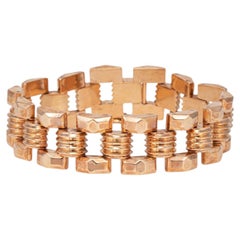 1940s Portuguese Retro Bracelet 19k Rose Gold 7.5" Fine Jewelry Square Link