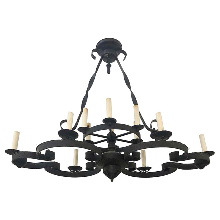 1940s Primitive Black Wrought Iron Two Tier Chandelier 12 Light Hand Forged For At 1stdibs 1940s Primitive Black Wrought Iron Two, 12 Light Wrought Iron Chandelier