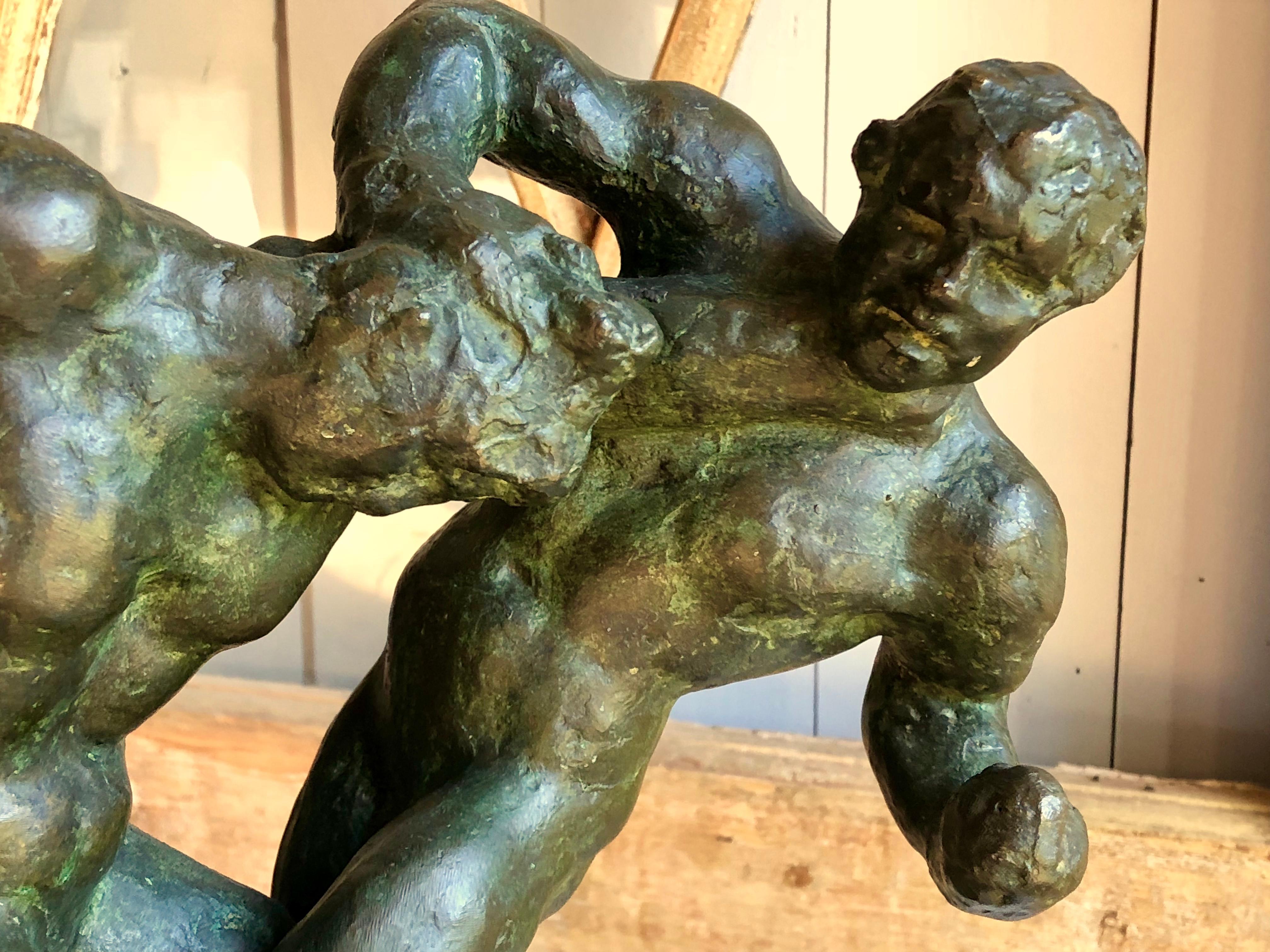 1940s Bronze Sculpture of Fighters by Saverio Gatto 4