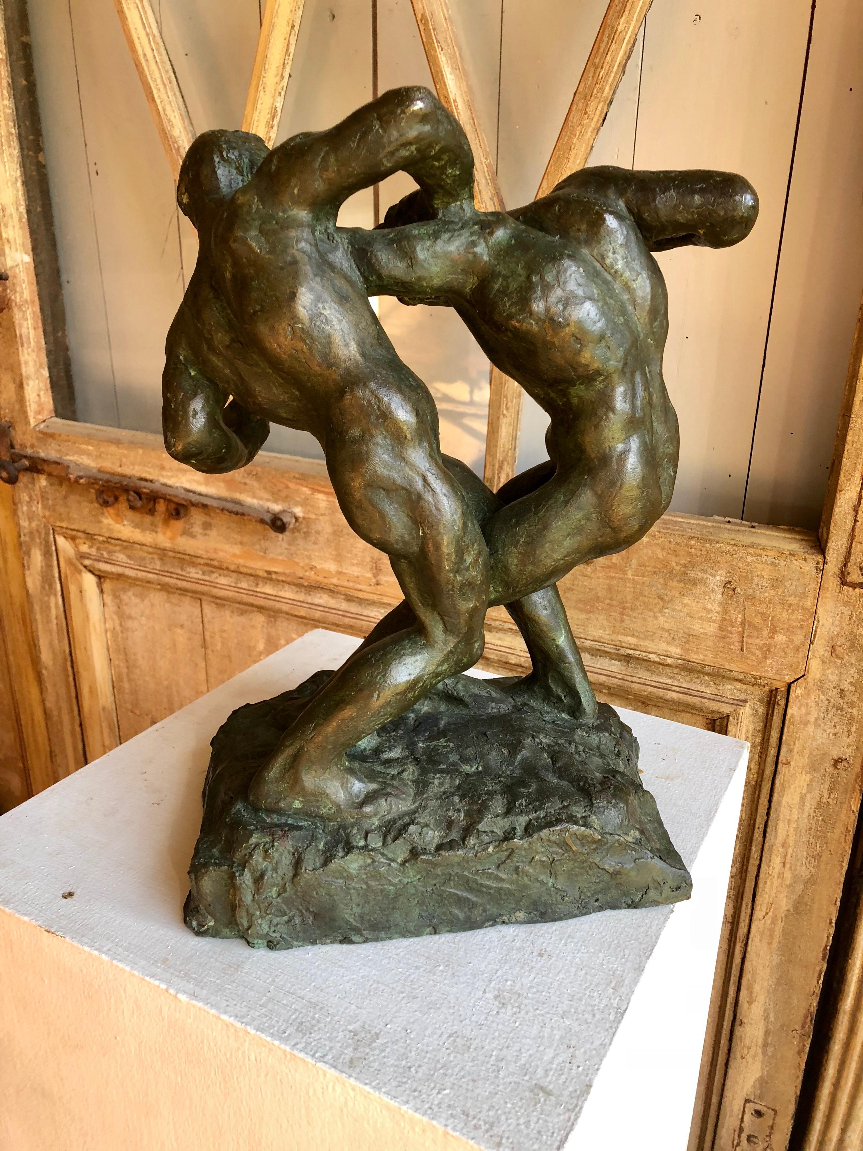 1940s Bronze Sculpture of Fighters by Saverio Gatto 5