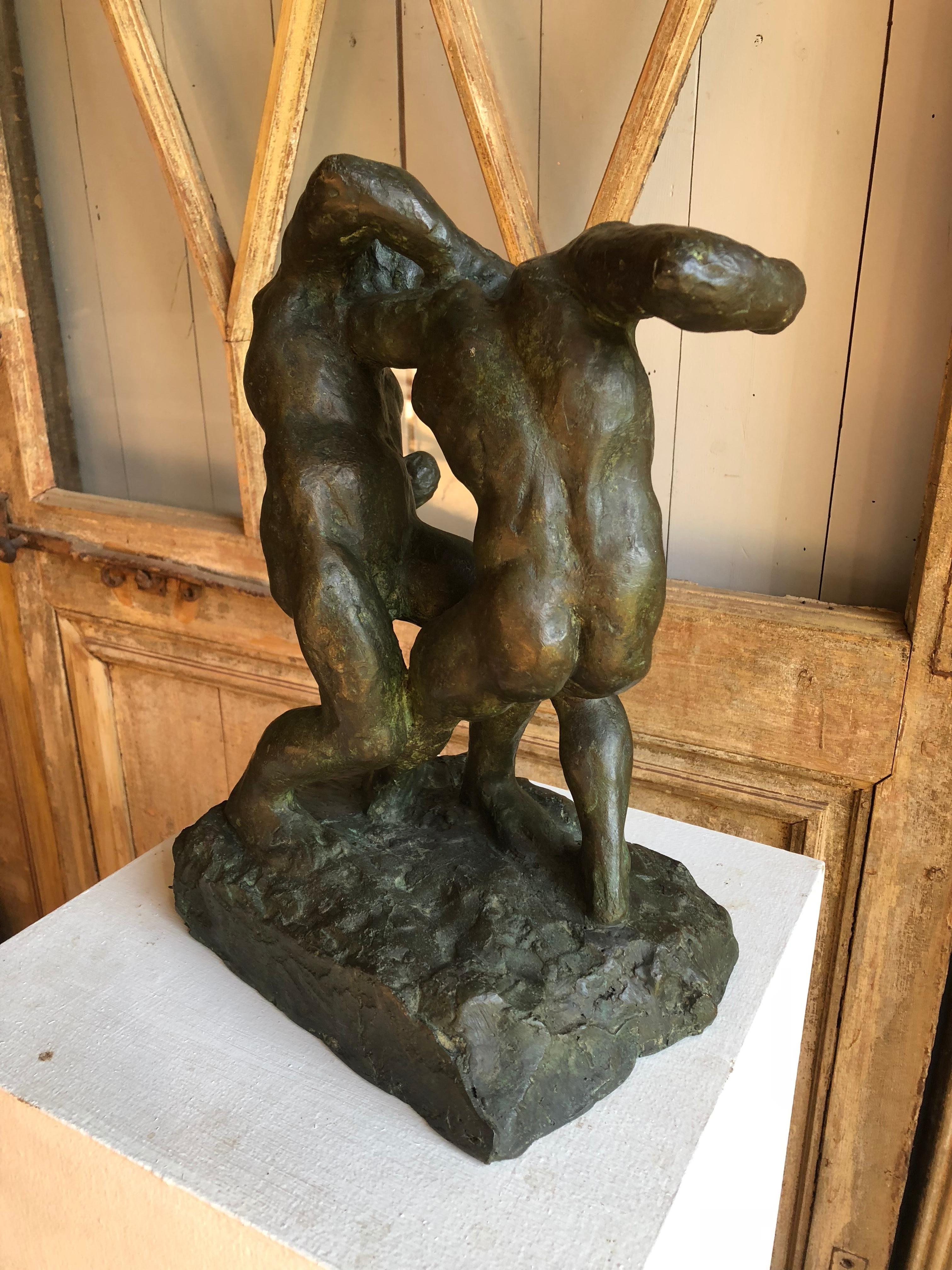 1940s Bronze Sculpture of Fighters by Saverio Gatto 6