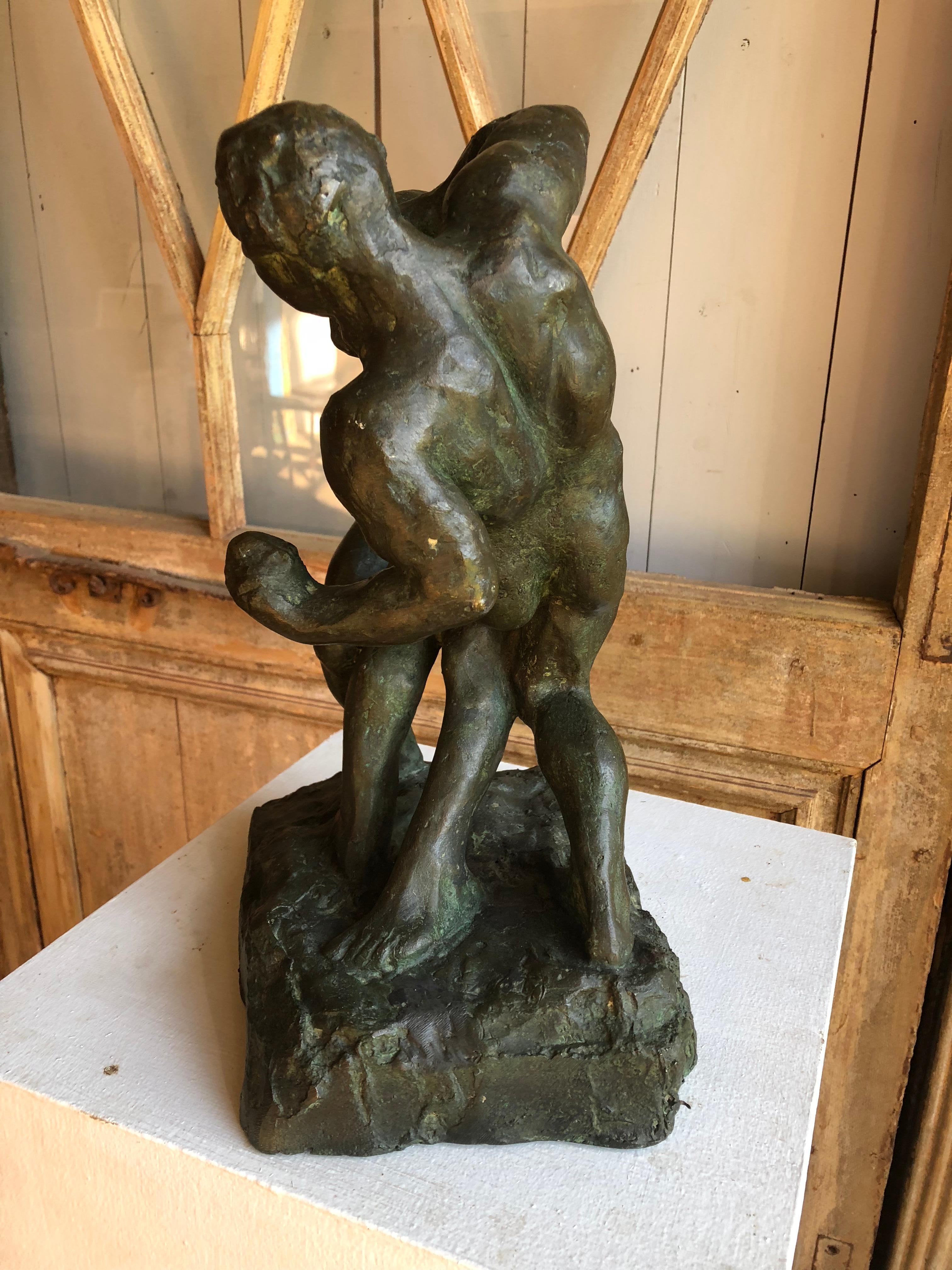 1940s Bronze Sculpture of Fighters by Saverio Gatto 7