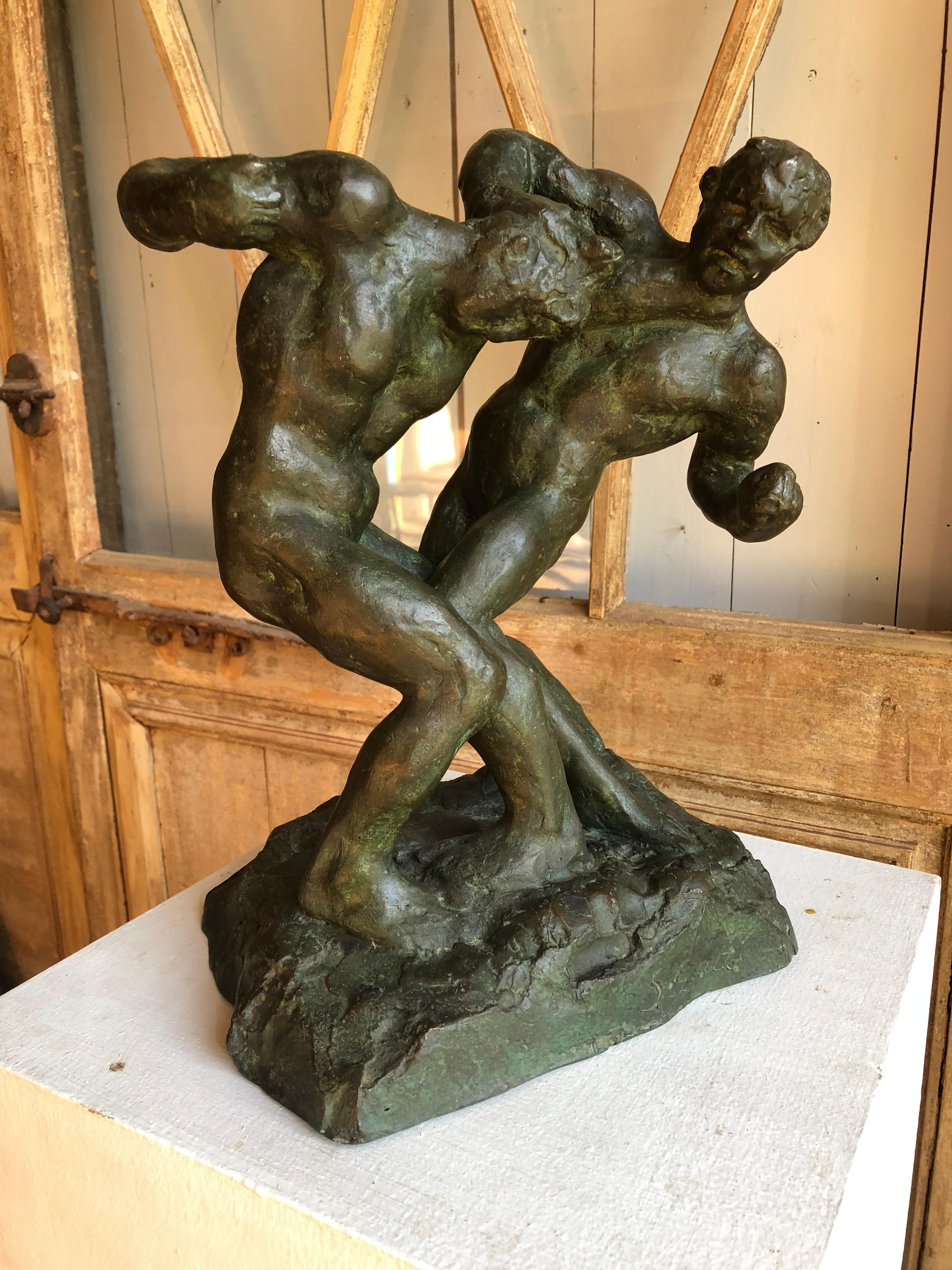 1940s Bronze Sculpture of Fighters by Saverio Gatto 8