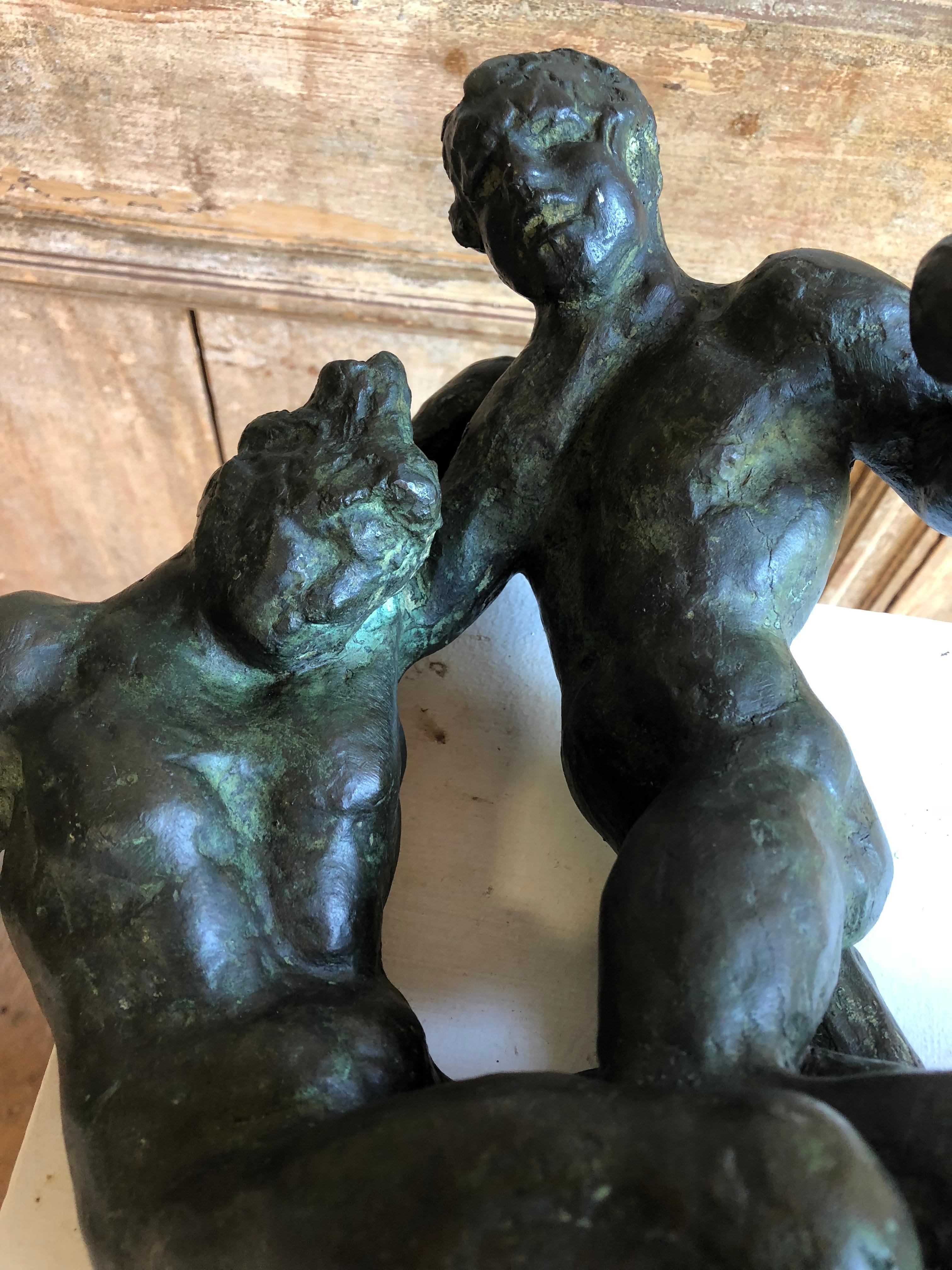 1940s Bronze Sculpture of Fighters by Saverio Gatto 12