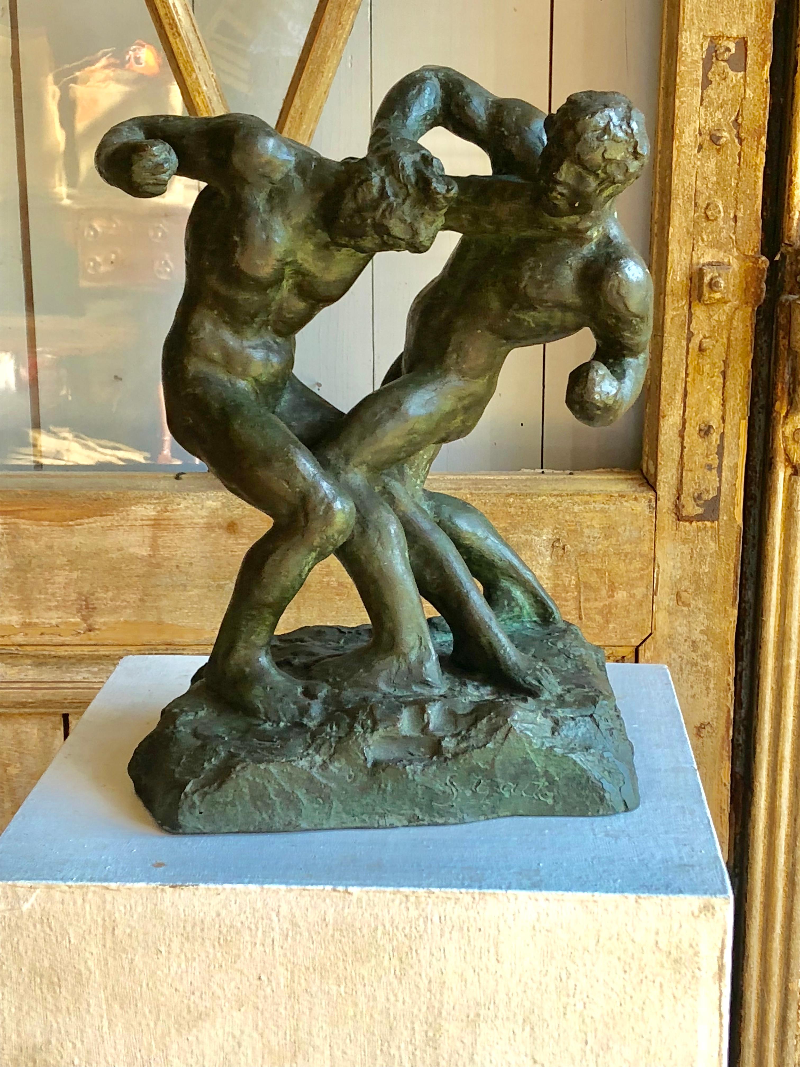 Other 1940s Bronze Sculpture of Fighters by Saverio Gatto