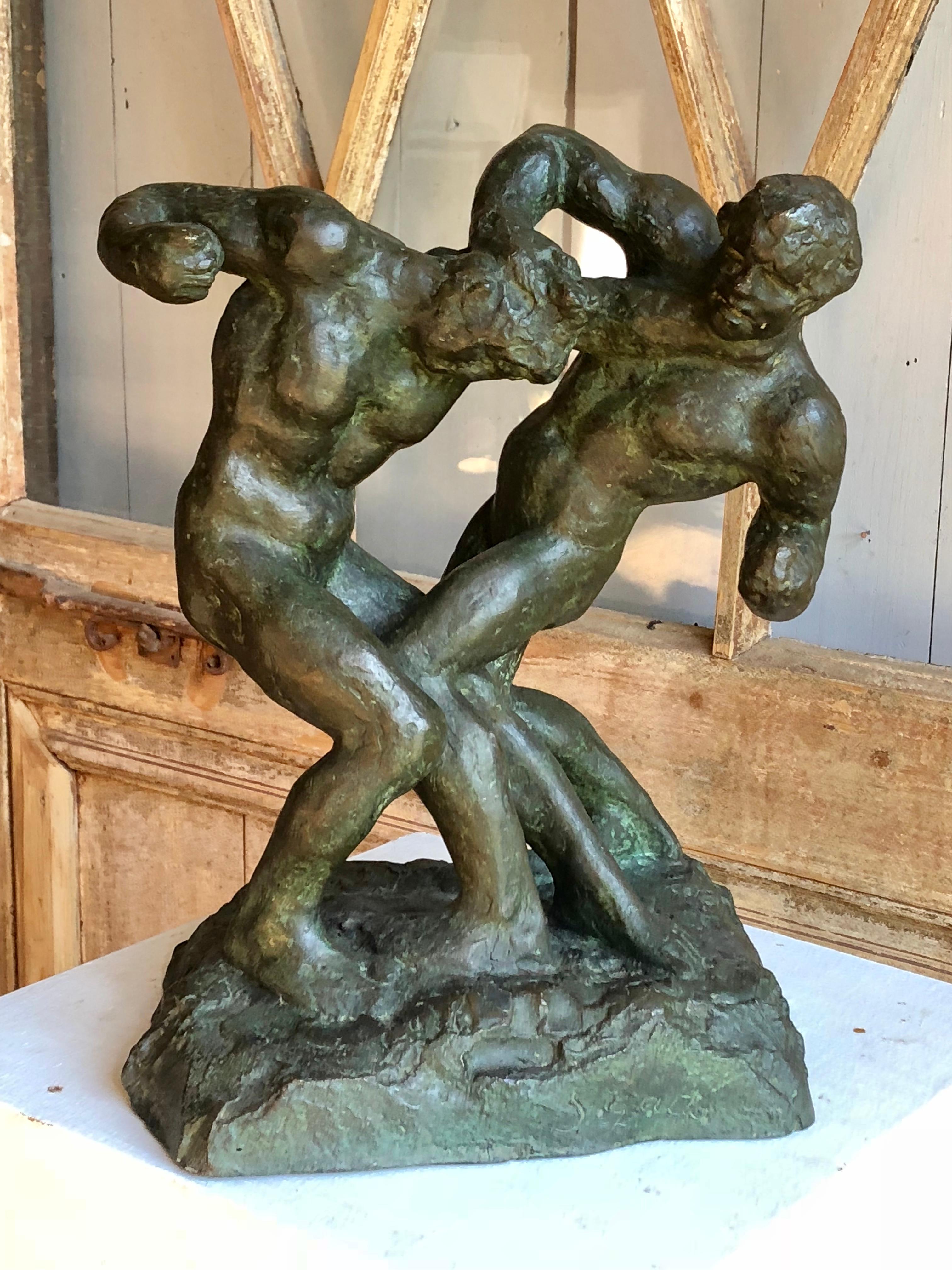 Italian 1940s Bronze Sculpture of Fighters by Saverio Gatto