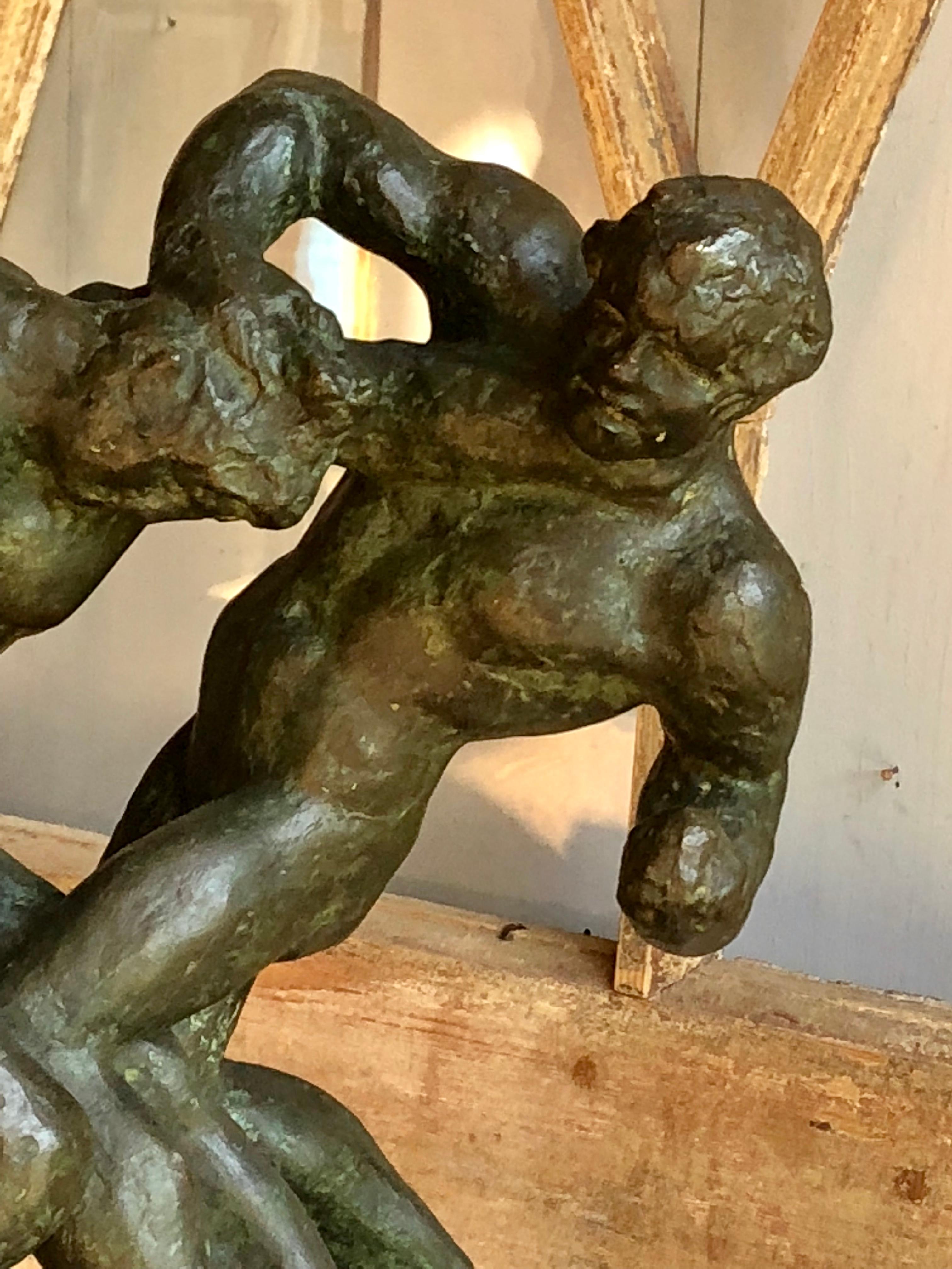 1940s Bronze Sculpture of Fighters by Saverio Gatto In Good Condition In Doylestown, PA