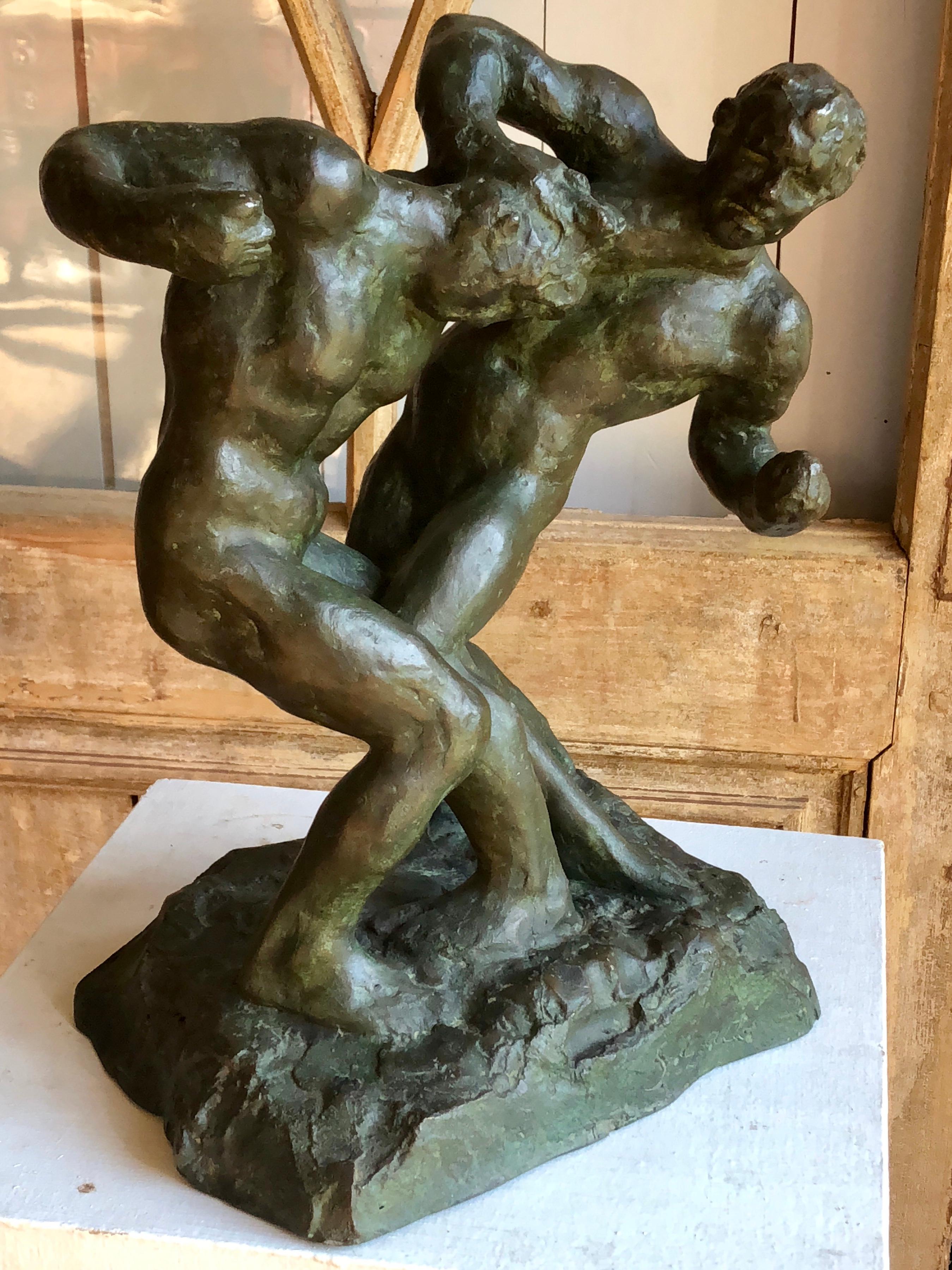 1940s Bronze Sculpture of Fighters by Saverio Gatto 3