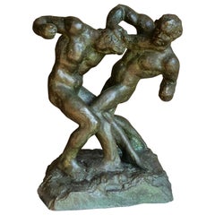 1940s Bronze Sculpture of Fighters by Saverio Gatto