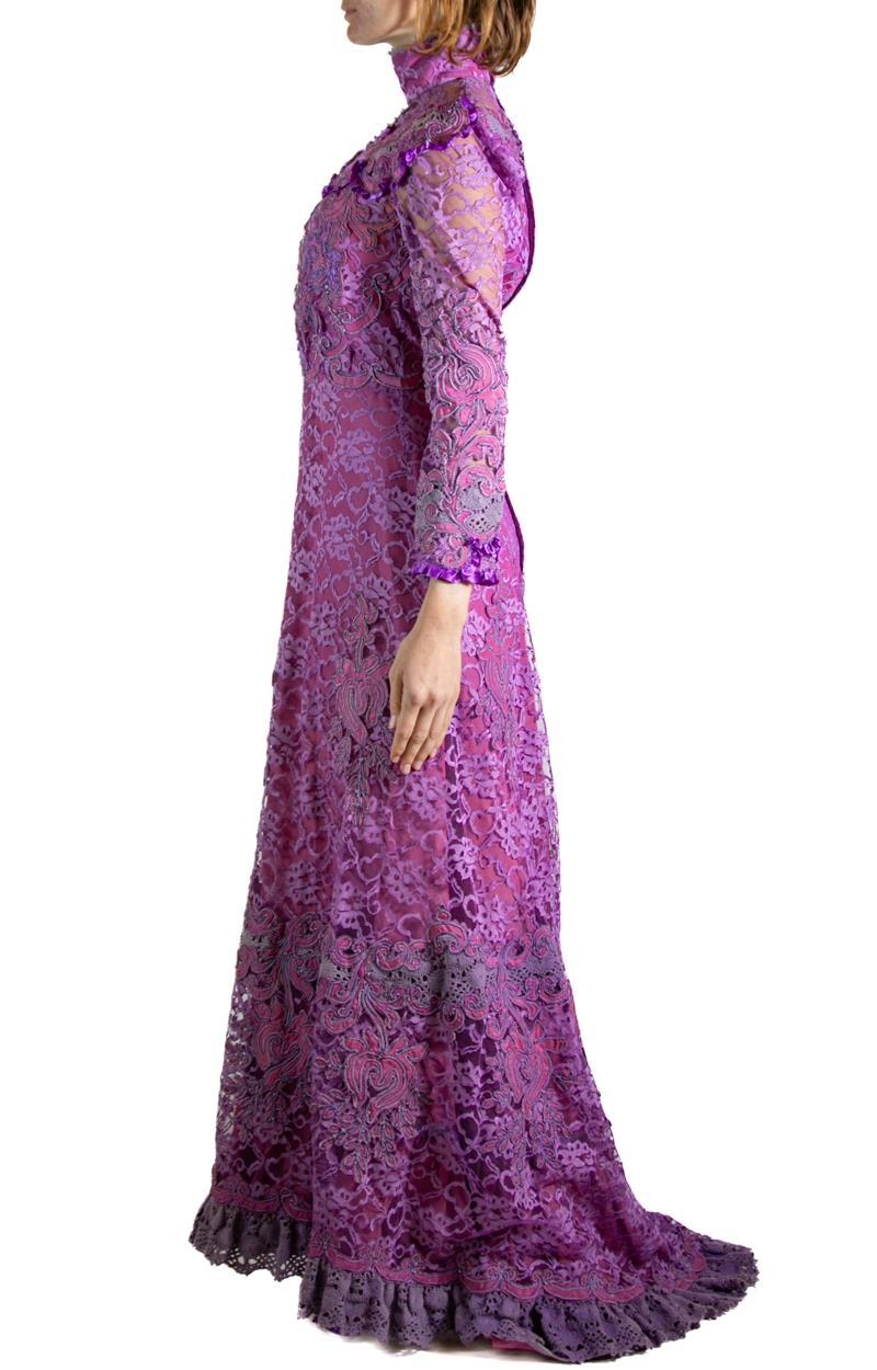 1940S Purple Embroidered Antique Lace Gown In Good Condition For Sale In New York, NY