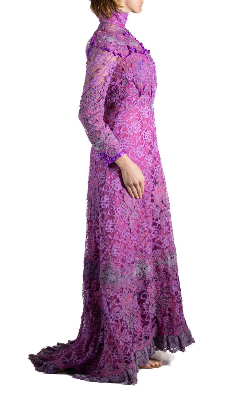 Women's 1940S Purple Embroidered Antique Lace Gown For Sale