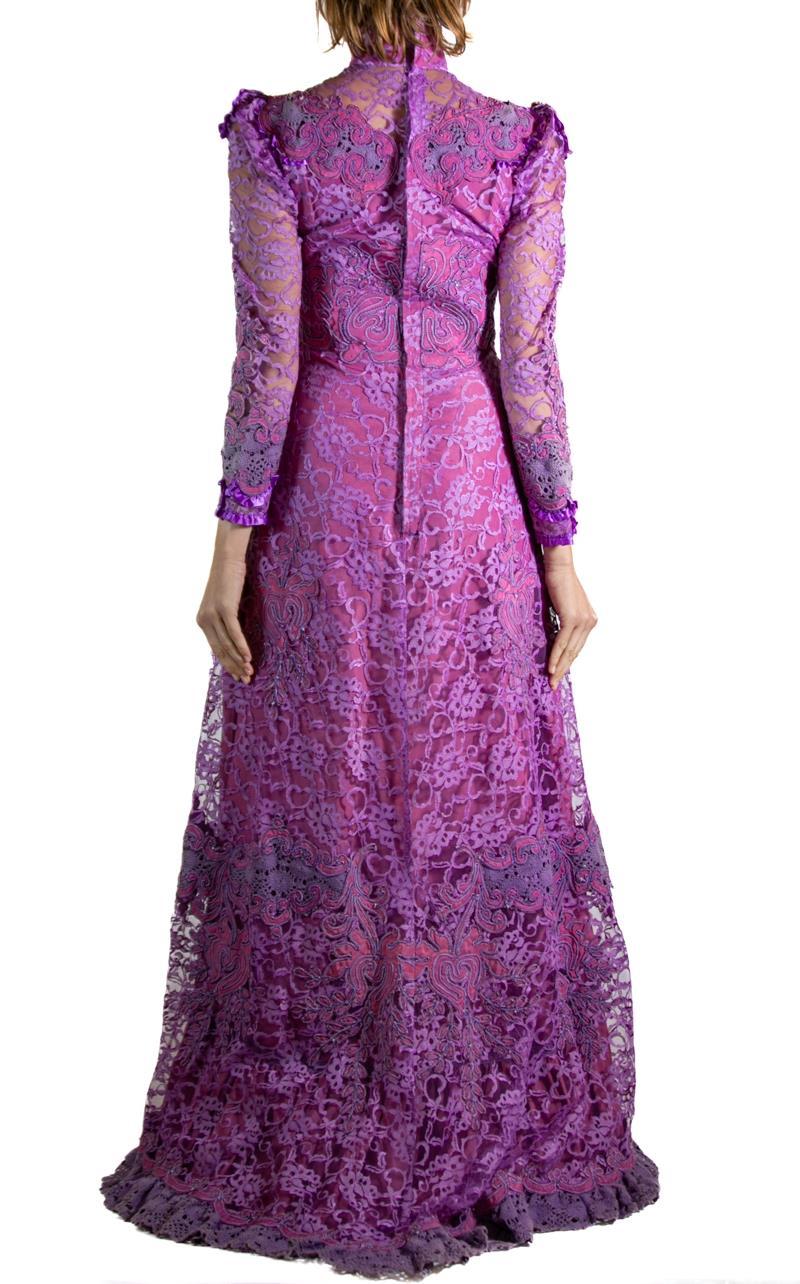 1940S Purple Embroidered Antique Lace Gown For Sale 2