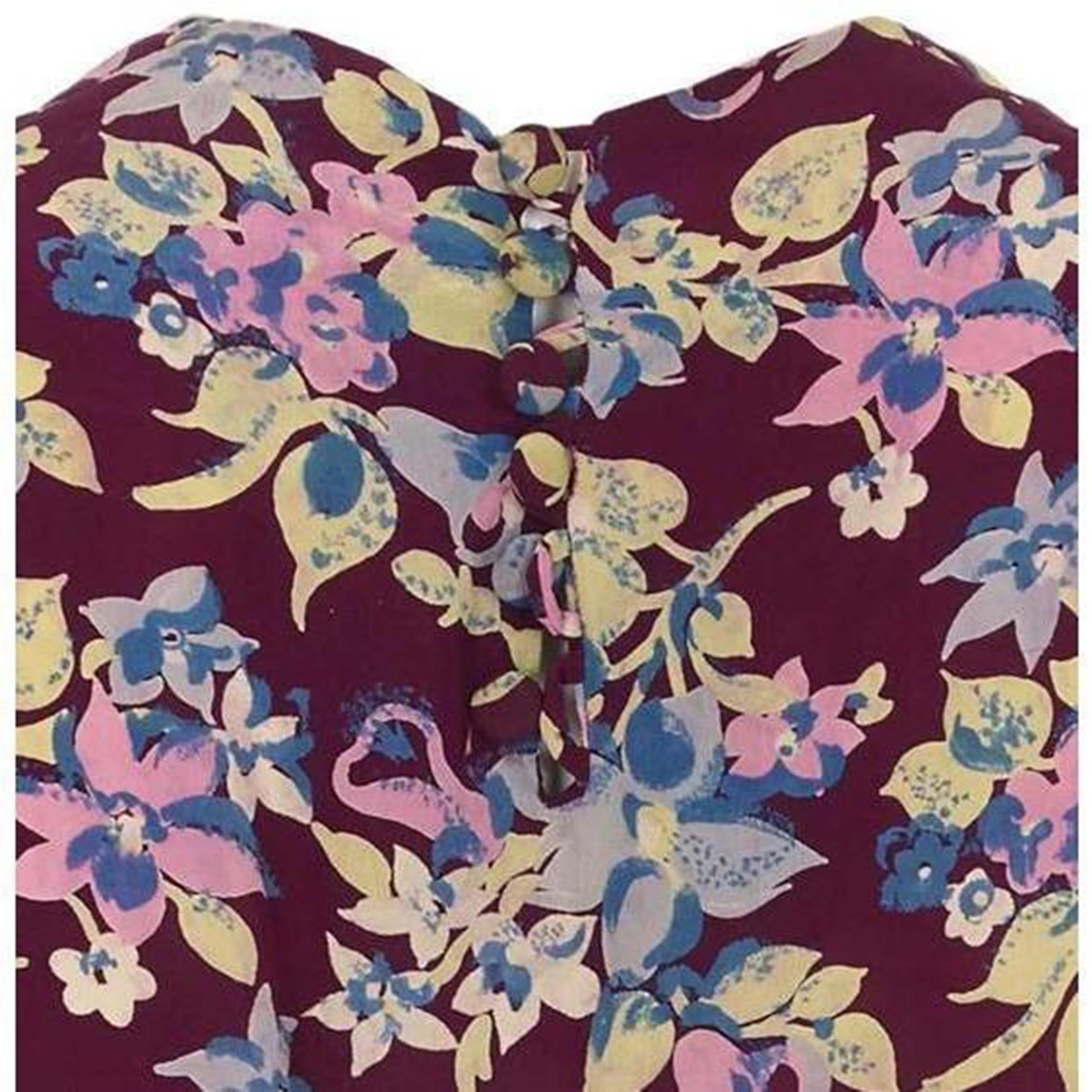 1940s Purple Floral Silk Blouse In Excellent Condition In London, GB