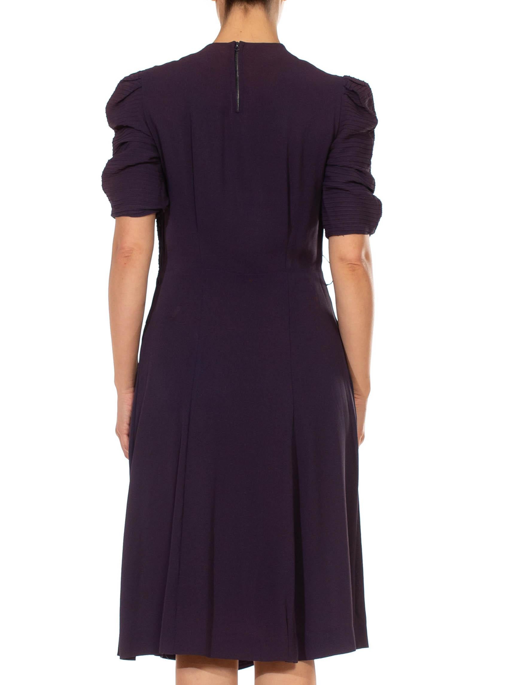 1940S Purple Rayon Blend Crepe Short Sleeve  Dress For Sale 6