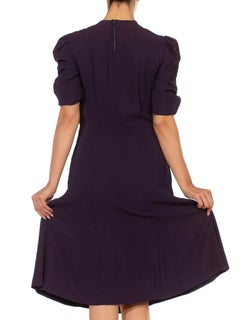 1940S Purple Rayon Blend Crepe Short Sleeve  Dress