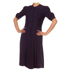 Vintage 1940S Purple Rayon Blend Crepe Short Sleeve  Dress