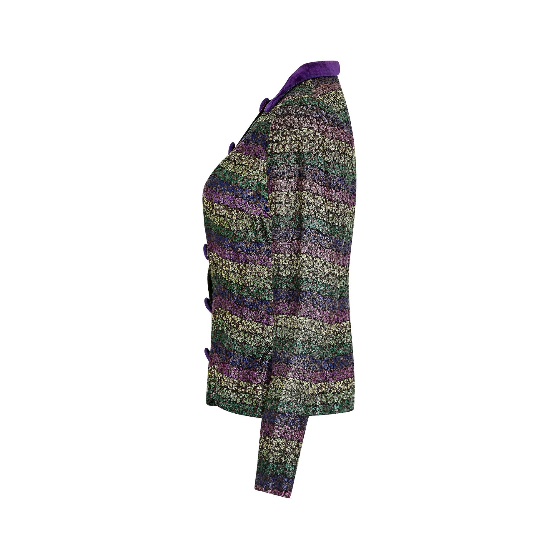Black 1940s Purple Velvet and Lame Jacket For Sale