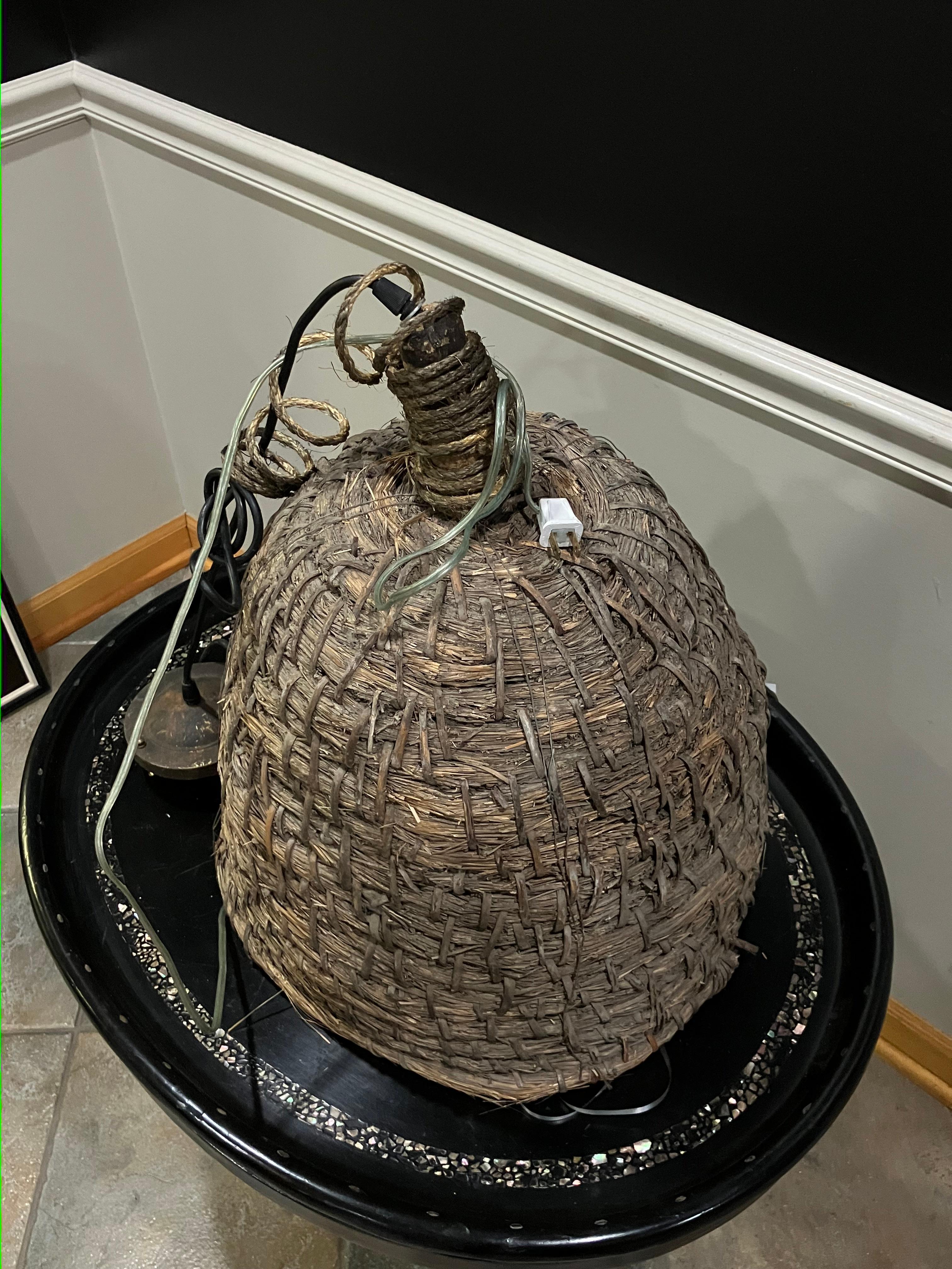 French 1940s Pyrenees Woven Basket Chandelier For Sale