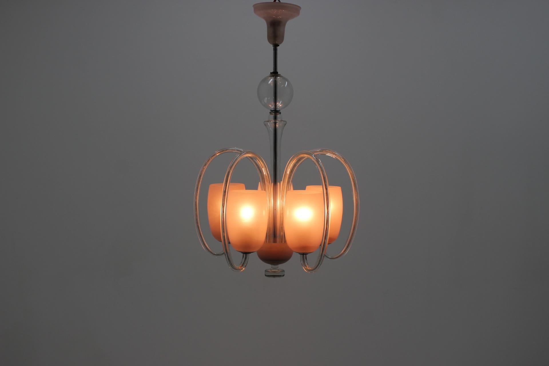 Mid-20th Century 1940s Rare All Glass Pink Chandelier, Czechoslovakia
