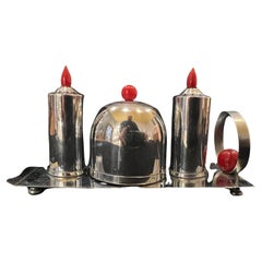 1940's Rare Art Deco Japan Salt Pepper Shakers with Tray & Sugar Holder