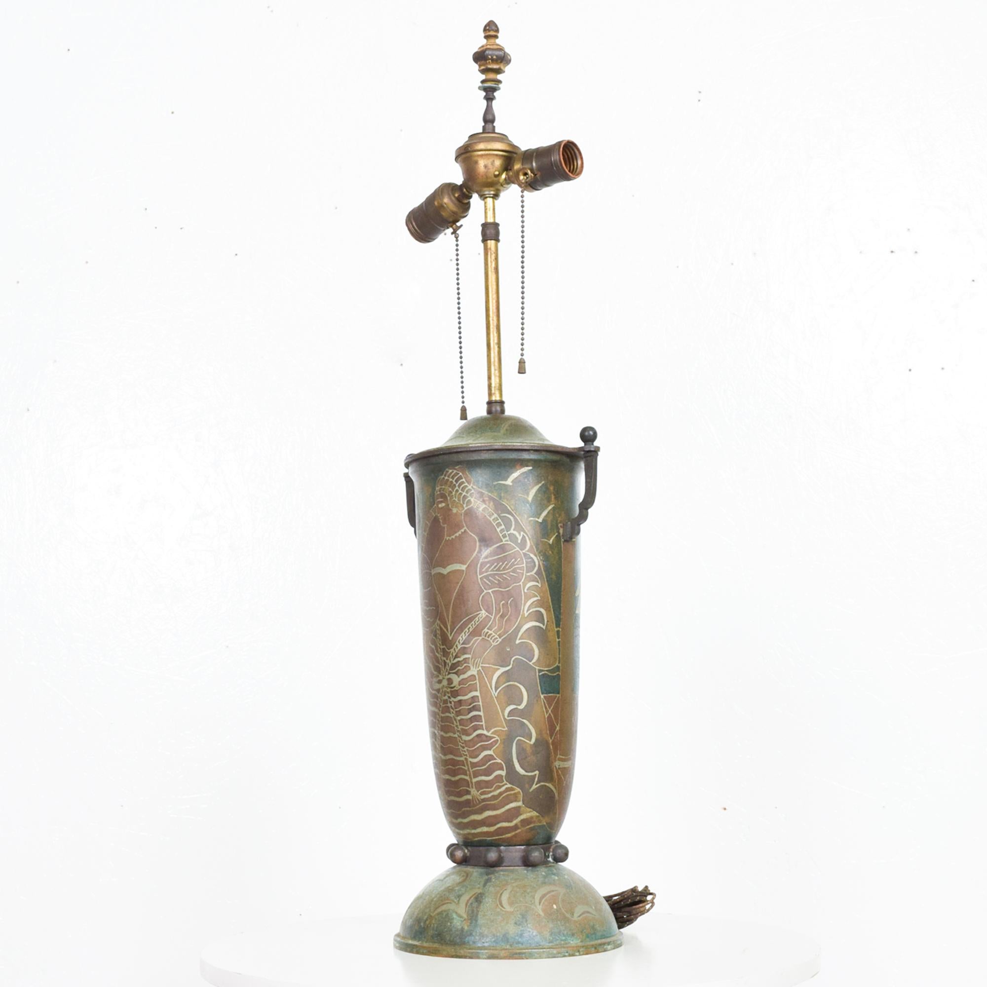 Fabulous French Art Deco Dinanderi Metal Urn Table Lamp  M Poincet  1920s France In Fair Condition In Chula Vista, CA