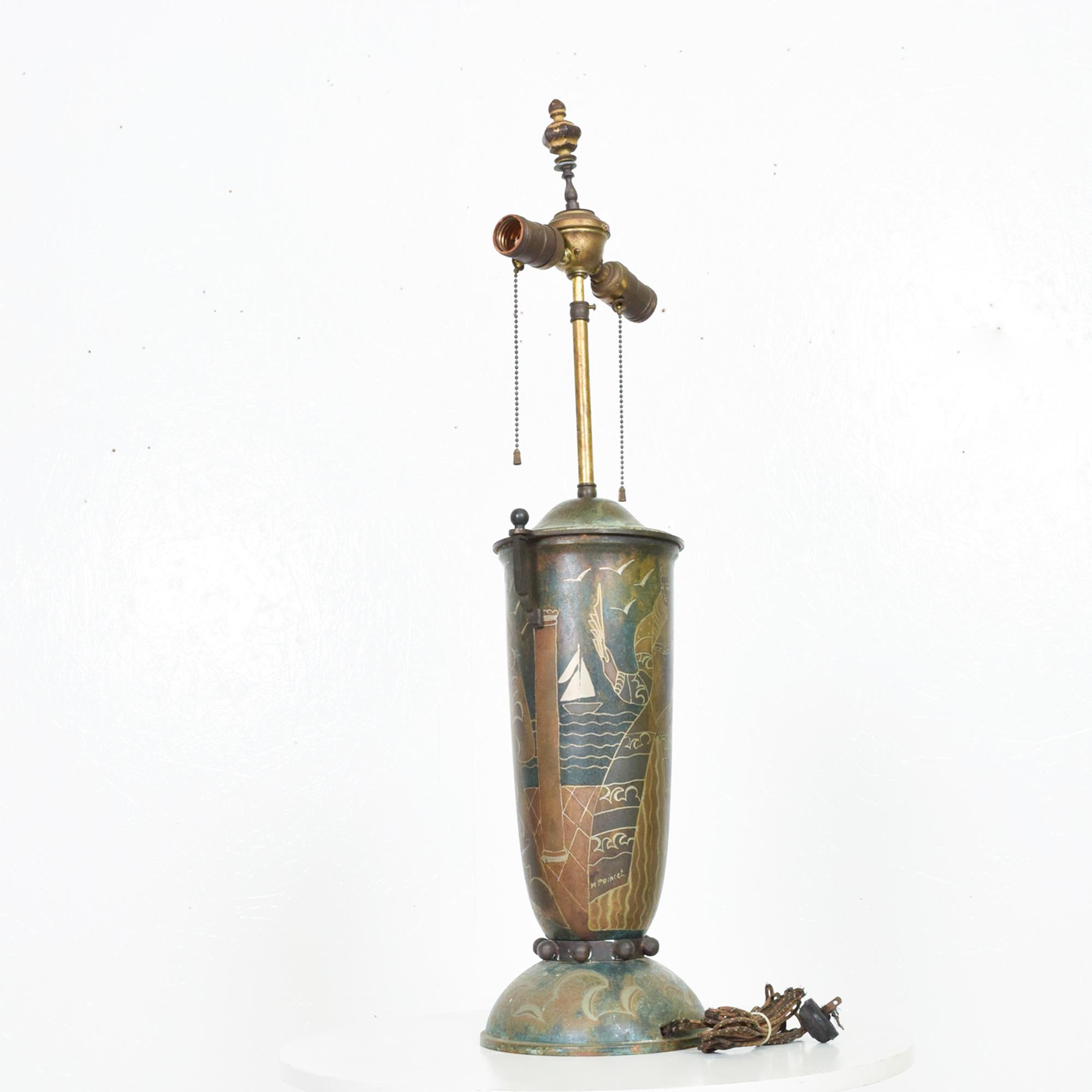 Early 20th Century Fabulous French Art Deco Dinanderi Metal Urn Table Lamp  M Poincet  1920s France
