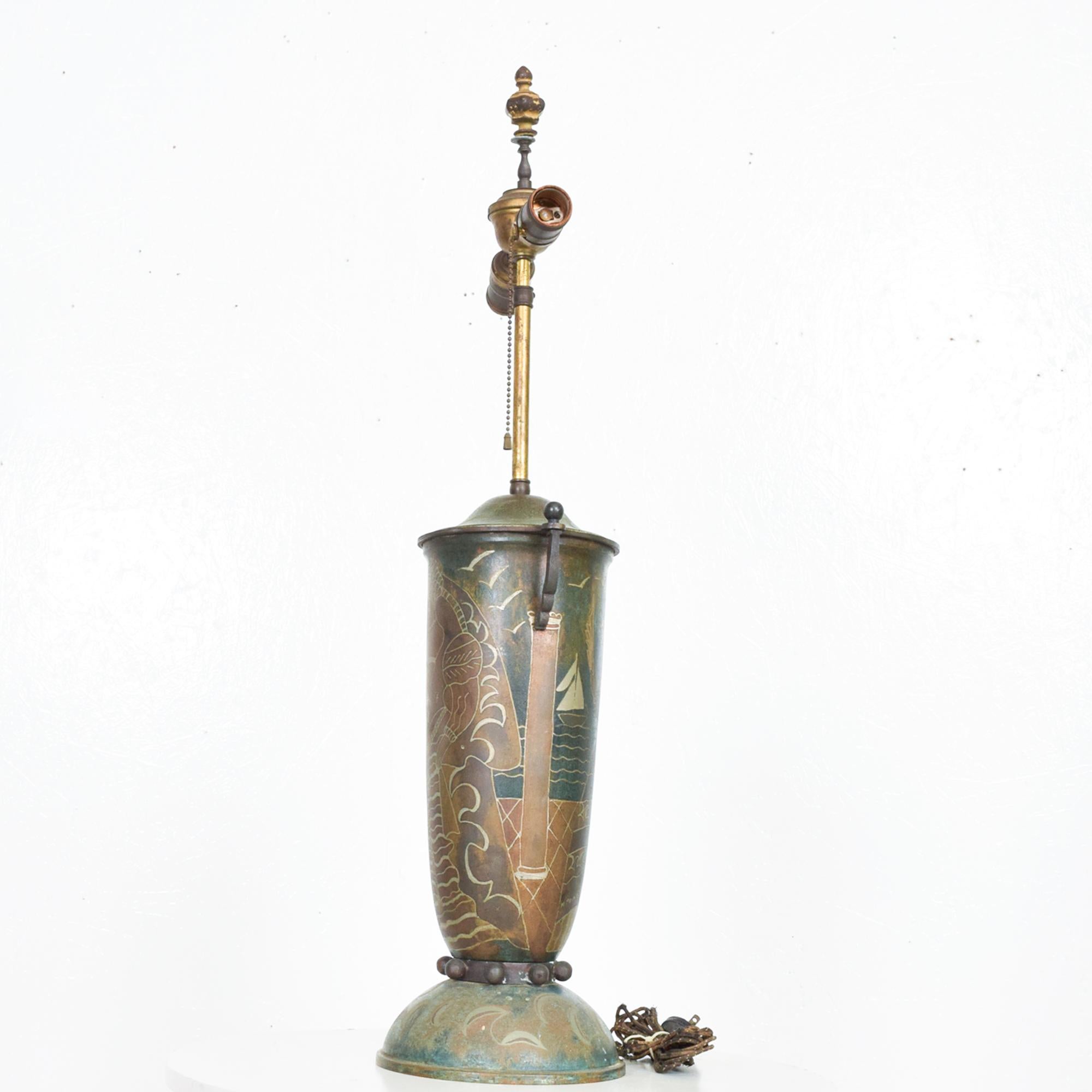 Brass Fabulous French Art Deco Dinanderi Metal Urn Table Lamp  M Poincet  1920s France