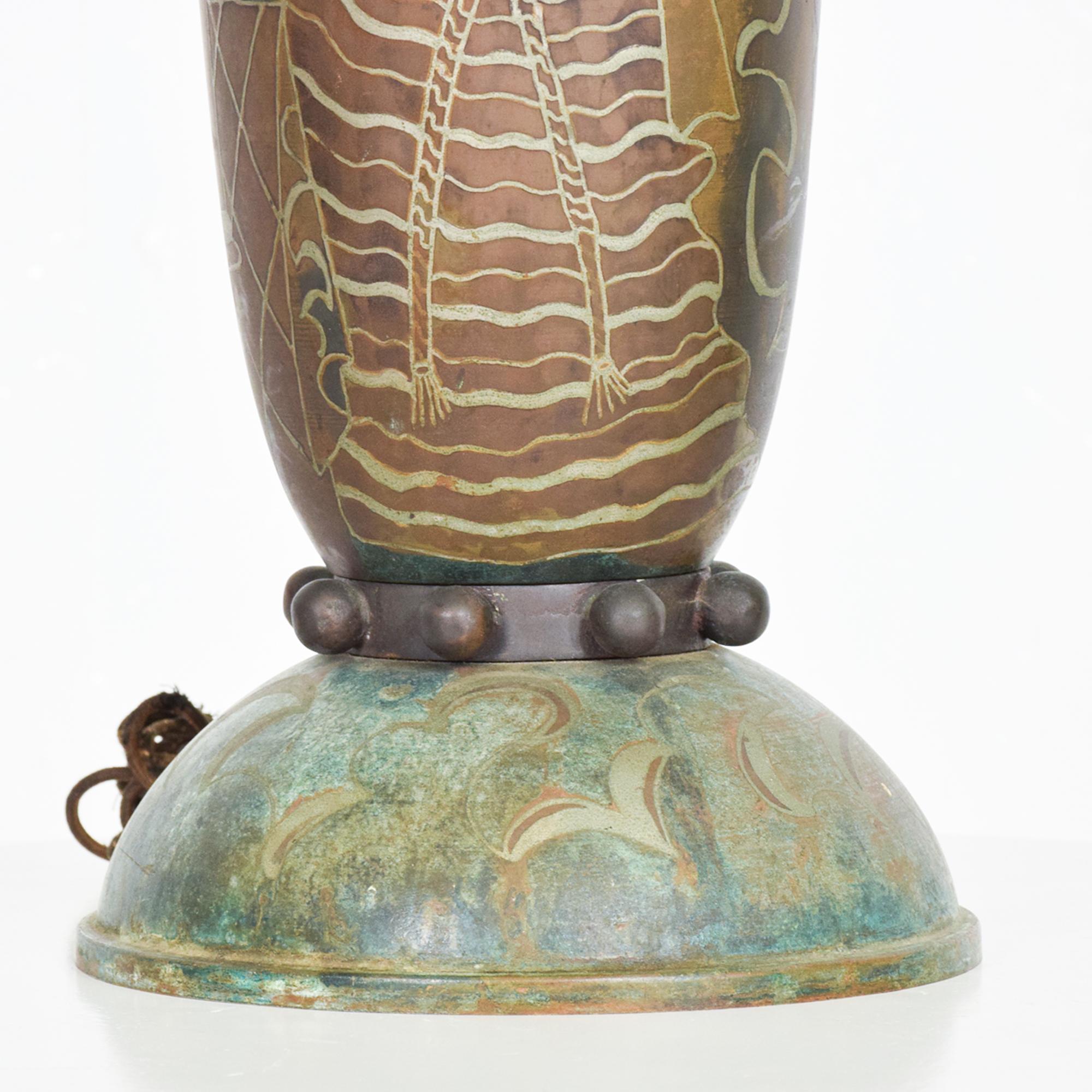 Fabulous French Art Deco Dinanderi Metal Urn Table Lamp  M Poincet  1920s France 2