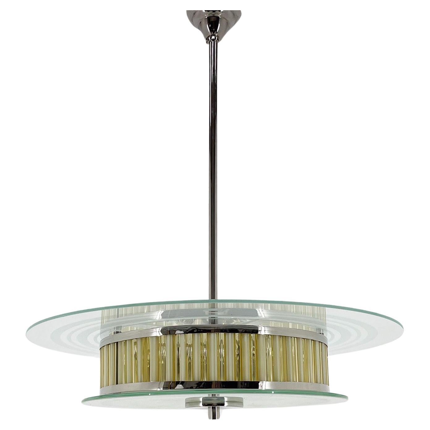 1940s Rare Italian Chrome & Glass  Chandelier, Restored For Sale