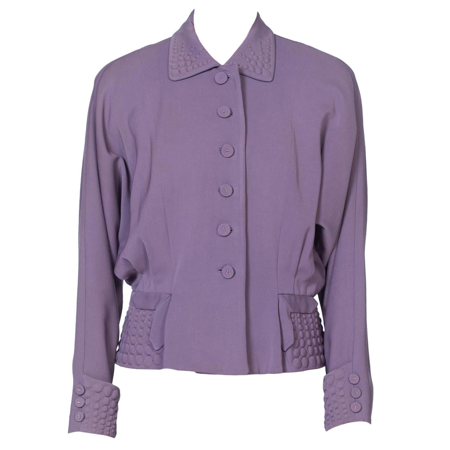 1940'S Lilac Wool Twill Gabardine Jacket With Interesting Padded Detailing