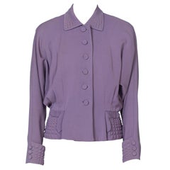 Vintage 1940'S Lilac Wool Twill Gabardine Jacket With Interesting Padded Detailing