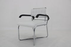 1940s Rare Restored Bauhaus Chrome Plated Adjustable Armchair in White Leather