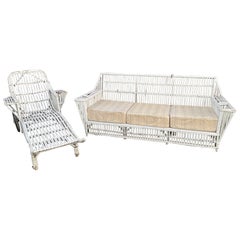1940s Rattan Couch And Chaise Lounge