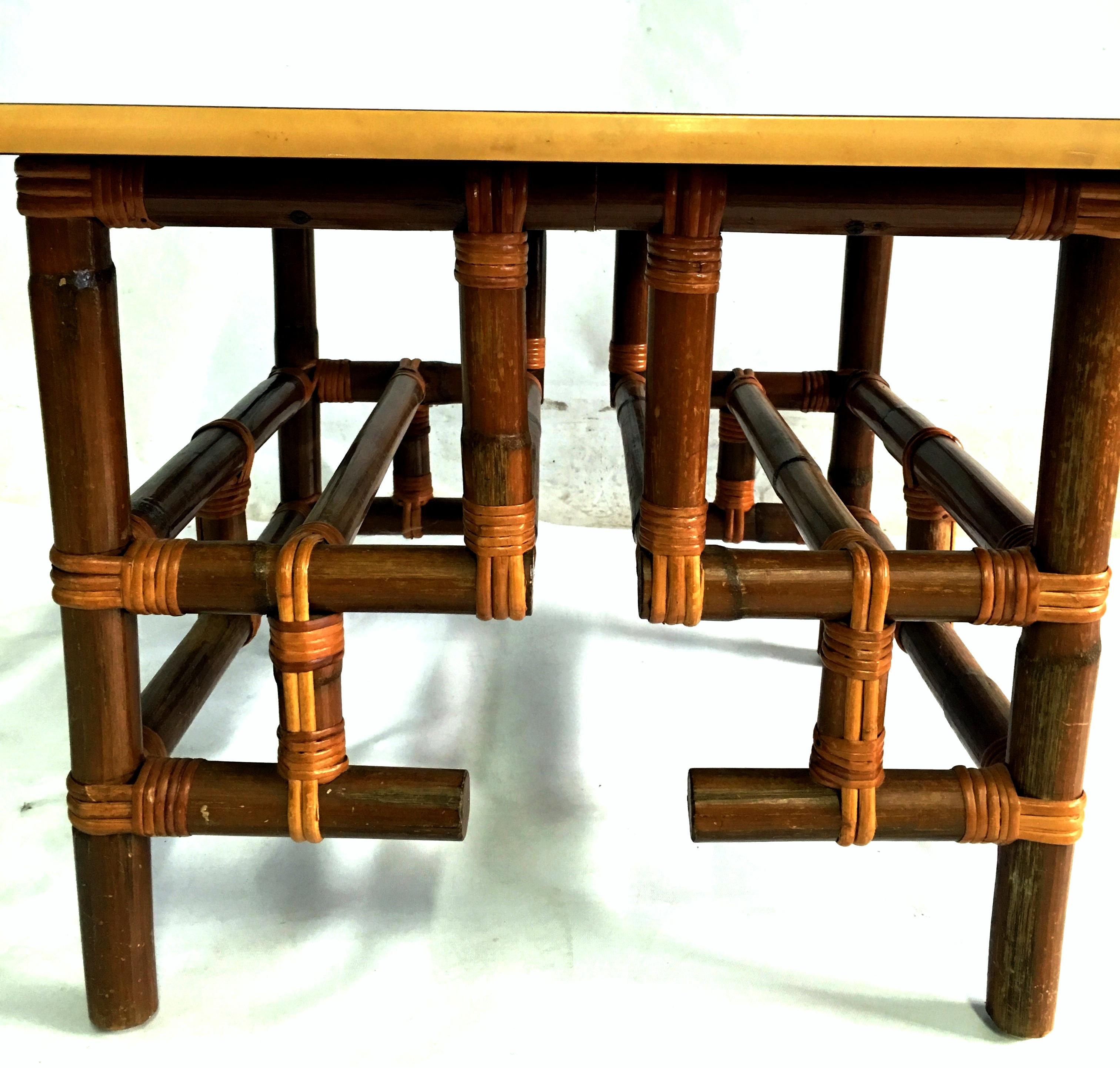 1940s Rattan and Formica Top Side Table by Calif-Asia In Good Condition For Sale In West Palm Beach, FL