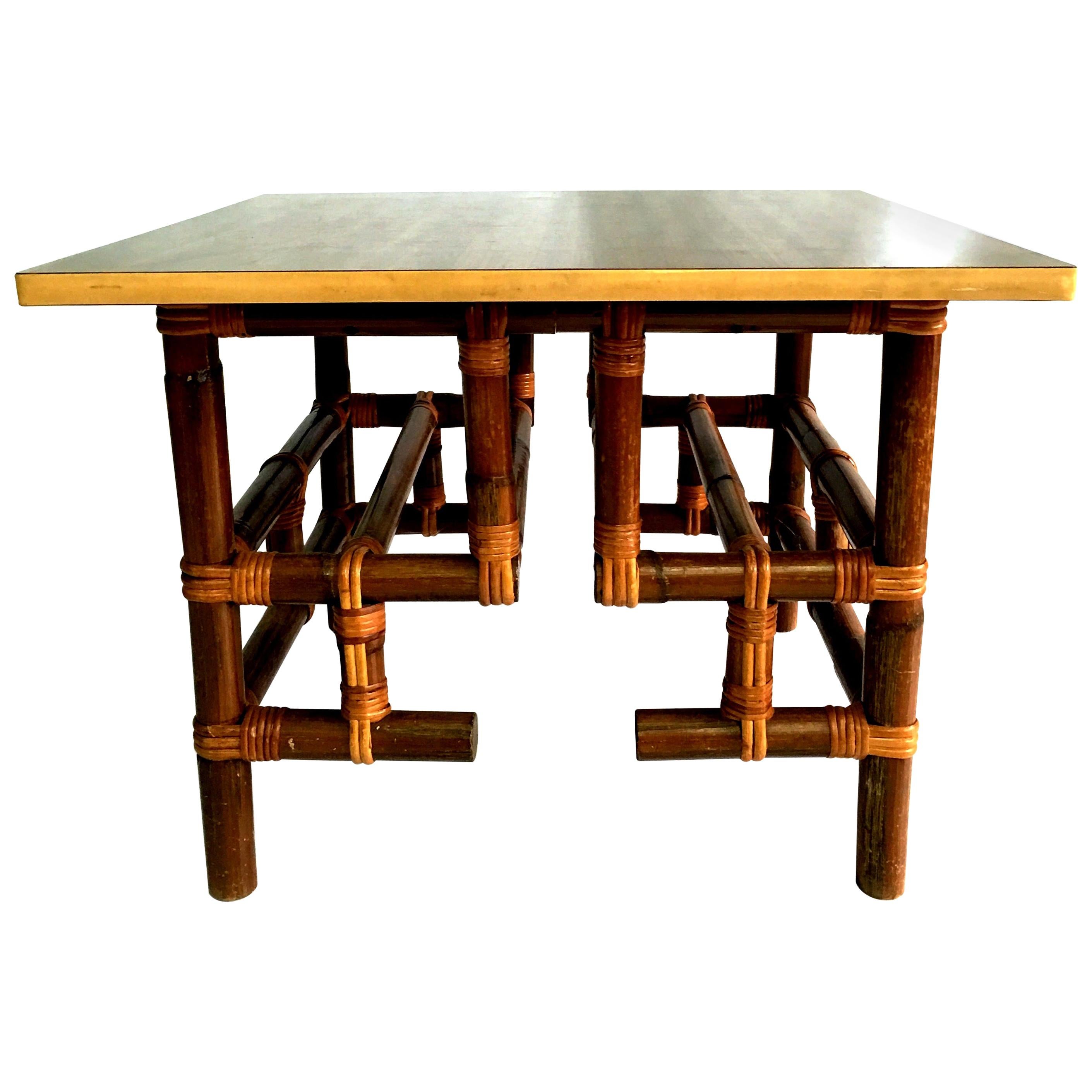 1940s Rattan and Formica Top Side Table by Calif-Asia For Sale